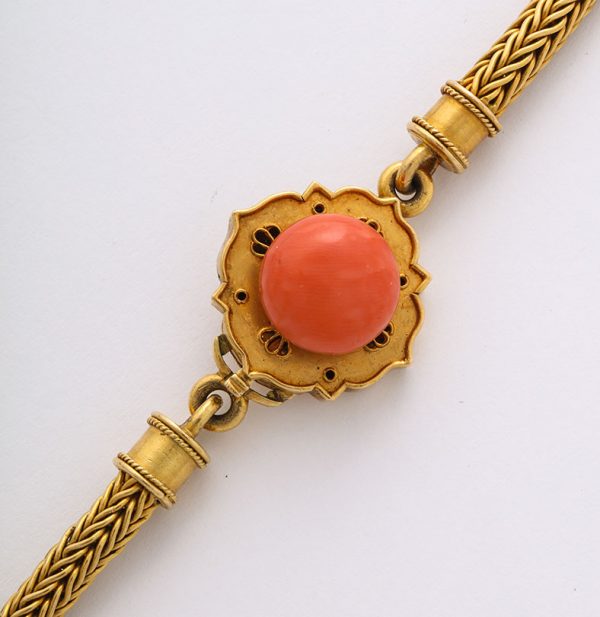 Victorian Period 18kt Gold & Coral Cross Pendant on Chain