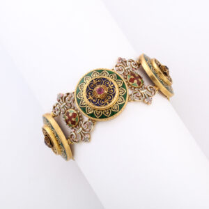 Third Republic Period 18kt Gold, Polychrome Enameled Bracelet set with Rubies