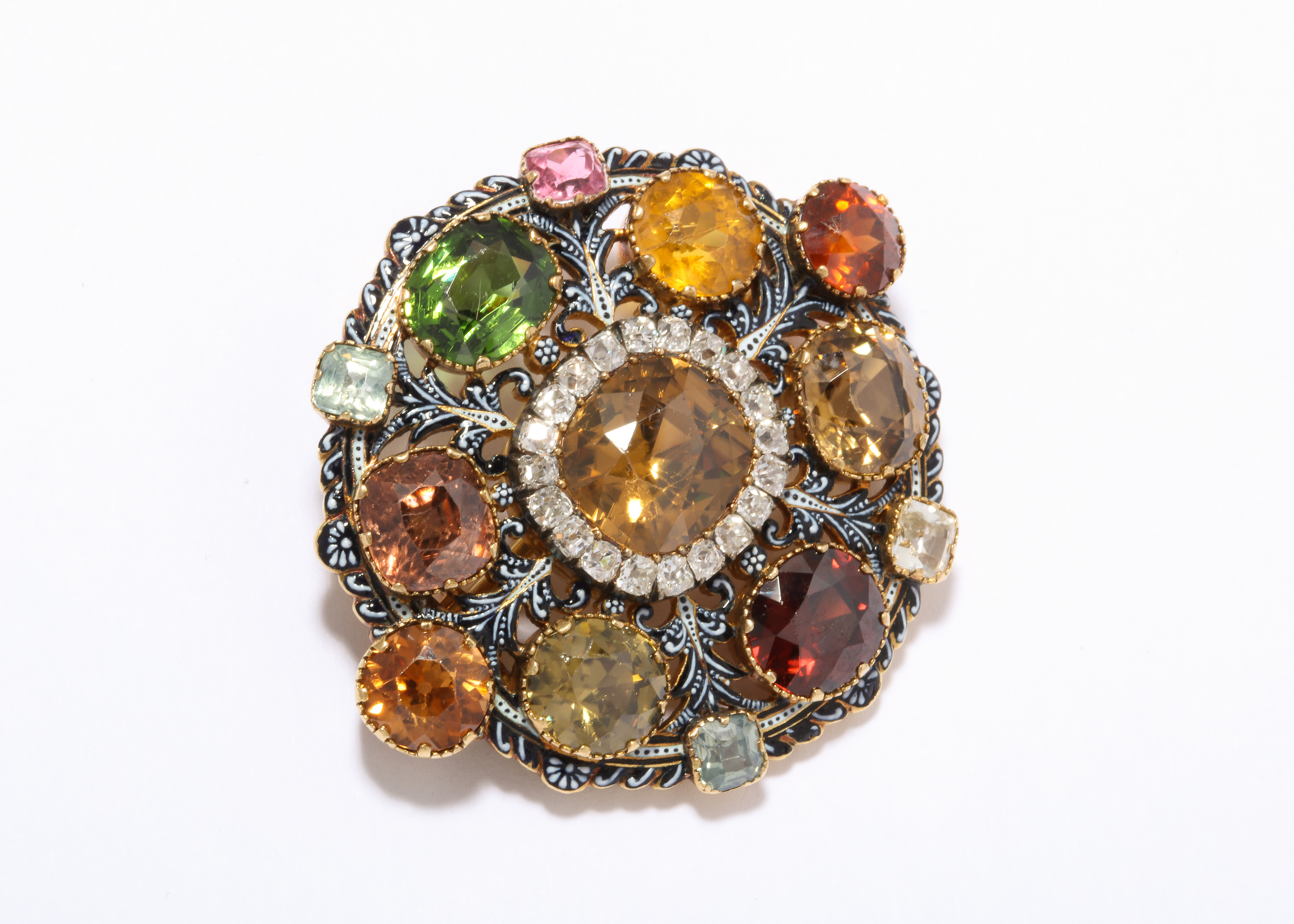 Victorian Period Carlo Giuliano 18Kt Gold, Zircon & Diamond Brooch - Image 4