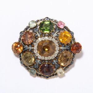 Victorian Period Carlo Giuliano 18Kt Gold, Zircon & Diamond Brooch