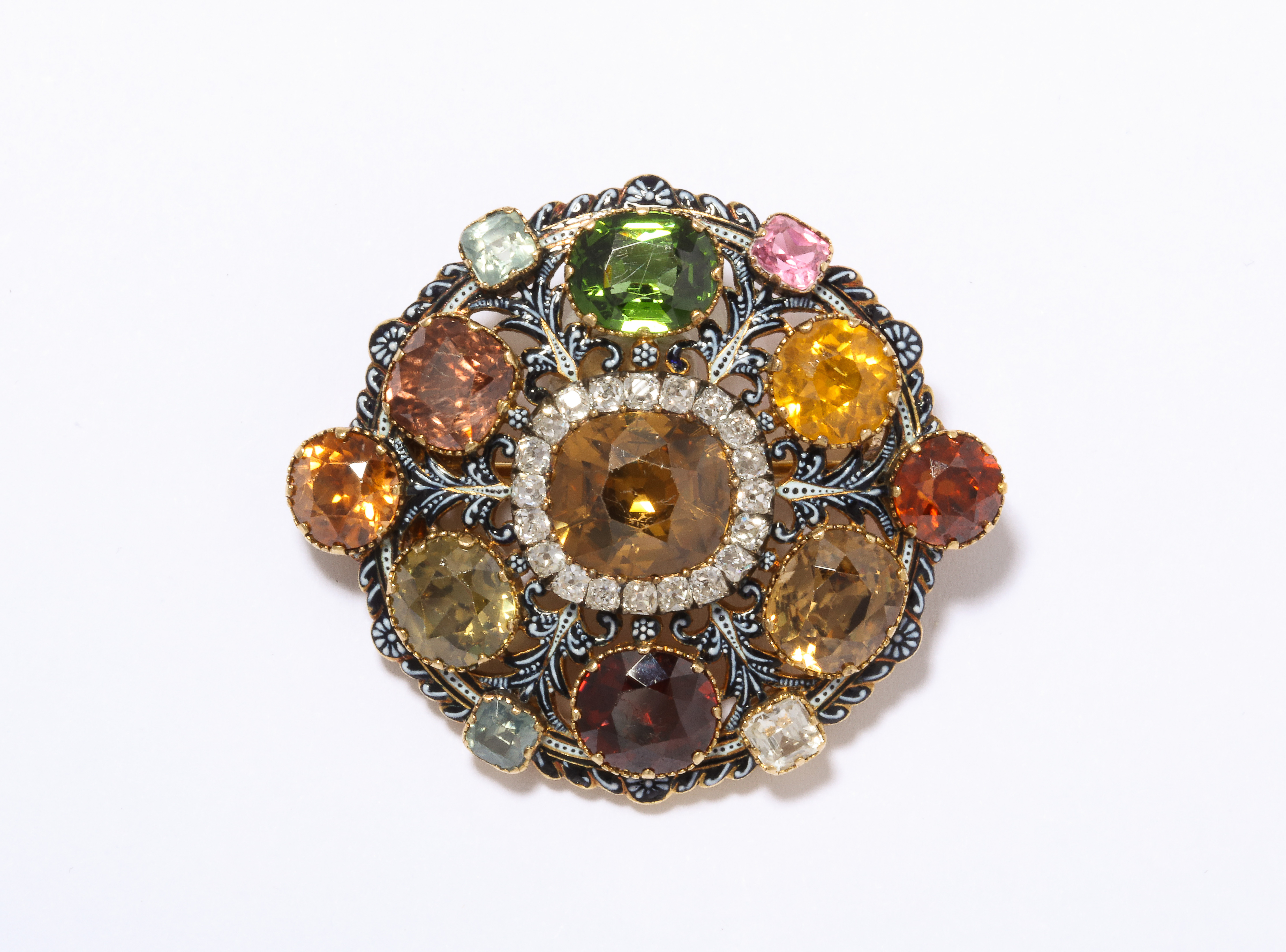 Victorian Period Carlo Giuliano 18Kt Gold, Zircon & Diamond Brooch