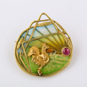 French Plique-A-Jour Enamel And Spinel Brooch/Pendant