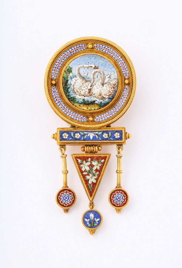 Italian 18Kt Gold And Micro Mosaic Brooch