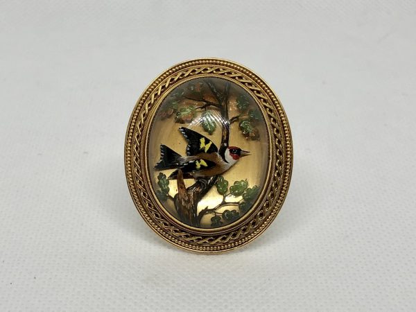 Victorian Reverse Intaglio Crystal Goldfinch Brooch