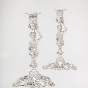 George II Pair of Sterling Caryatid Candlesticks