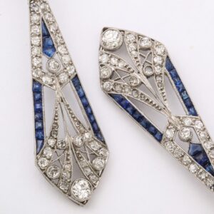 French Art Deco Sapphire & Diamond Earrings