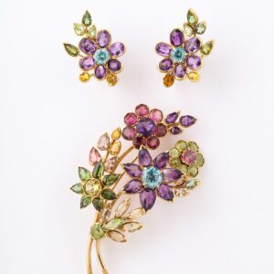 Set of Multi-Gem Brooch & Earrings
