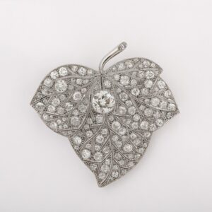 Platinum & Diamond Leaf Brooch