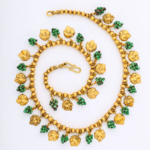 Italian 18kt Gold Glass Beads Grapes & Leaves Necklace