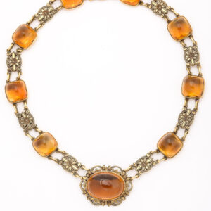 American Antique 14kt Gold Necklace with Nine Cabochon Citrines