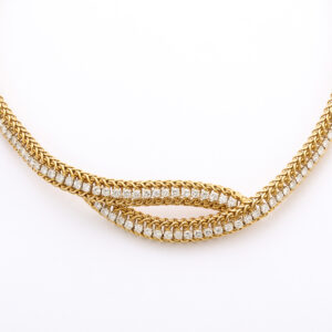 French 18kt Gold & Diamond Woven Necklace