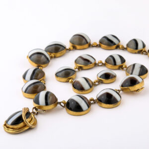 Victorian Period Silver Gilt & Banded Agate Necklace with Pendant