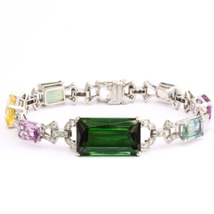 American Platinum, Tourmaline, Multi colored Sapphires and Diamond Bracelet