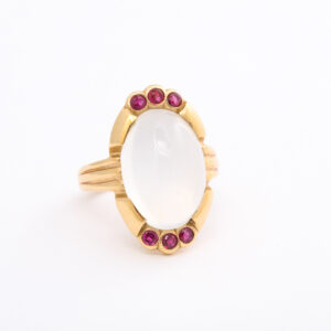 Tiffany & Co 14kt Gold Cabochon Moonstone & Ruby Ring