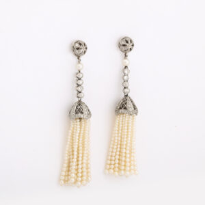 American Antique Platinum, Pearl & Diamond Tassel Earrings
