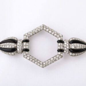 Art Deco Diamond & Onyx Hexagonal Brooch
