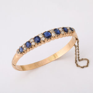 Victorian Period 15kt Gold, Sapphire & Diamond Bangle Bracelet