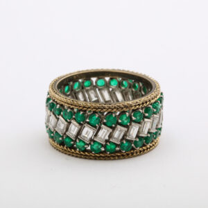 English 18kt Yellow & White Gold, Emerald & Diamond Band Ring