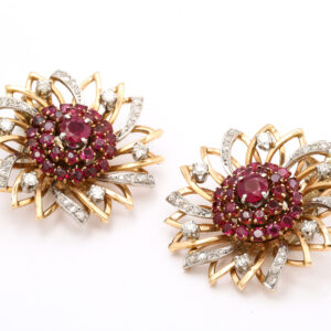 American 14kt Gold & Platinum set with Ruby & Diamond Earrings