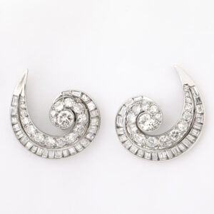 Art Deco Platinum & Diamond Swirl Earrings