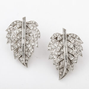 American Platinum Diamond Leaf Earrings