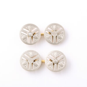 Bippart & Co American Engraved Platinum 14kt Gold & Diamond Pair of Cufflinks