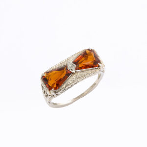American 14kt White Gold & Garnet Ring