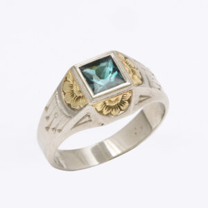 American 18kt White & Yellow Gold Ring set with a Green Tourmaline
