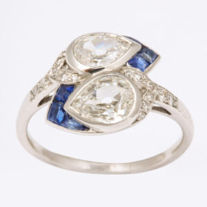 George V Period Diamond and Sapphire Toi Et Moi Platinum Ring