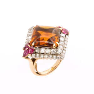 American 14kt Gold, Citrine, Diamond & Ruby Ring