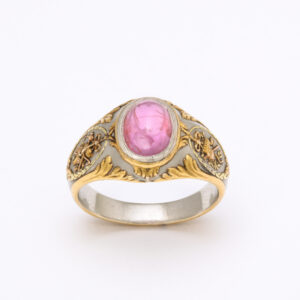 Third Republic Period Platinum, 18kt Gold & Cabochon Ruby Ring