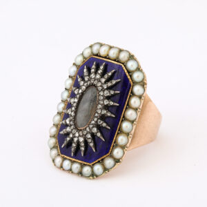 George III Period 15kt Gold, Pearl, Diamond & Enamel Ring