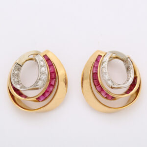 American 18kt gold & Platinum, Ruby & Diamond Earrings