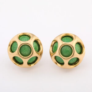 French 18kt Gold & Green Enamel Earrings