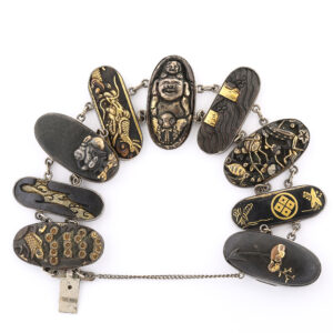Meiji Period Shakudo Plaque Silver Bracelet