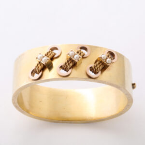 Victorian Pearl & 15kt Gold Shoelace Cuff Bracelet