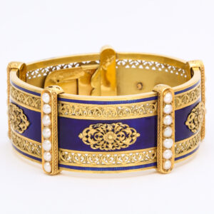 Victorian 18kt Gold, Pearl, & Blue Enamel Bracelet