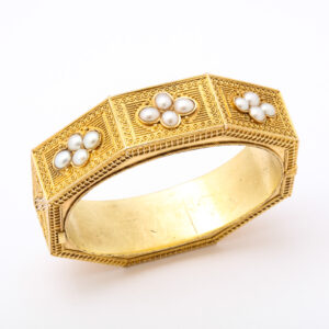Victorian Period 15kt Gold & Pearl Bangle Bracelet