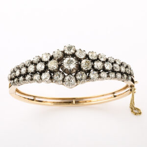 Victorian Period 15kt Gold & Silver Diamond Bangle Bracelet