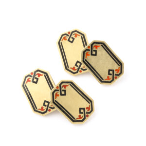 American Black & Red Enameled 14kt Gold Cufflinks