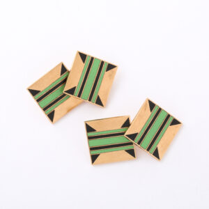 American Black & Green Enameled 14kt Gold Cufflinks