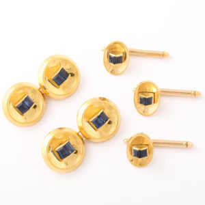 Third Republic Period Sapphire & 18kt Gold Cufflinks & Stud Set