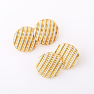 Third Republic Period White Enameled Striped 18kt Gold Cufflinks