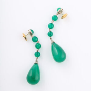 French Platinum Chrysoprase & Diamond Pendant Earrings