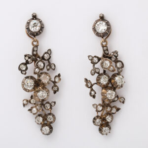 Louis Philippe Period 18kt Gold & Silver Diamond Pair of Drop Earrings