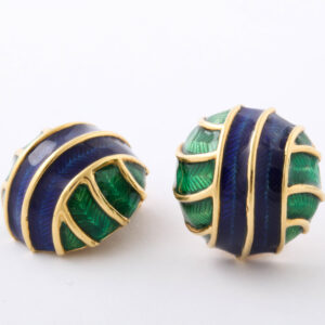 Tiffany & Co 18kt Gold Blue & Green Enameled Earrings