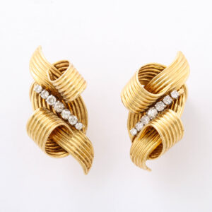 American 18kt Gold & Diamond Ribbon Earrings