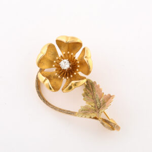 American 14kt Gold & Diamond Flower Brooch