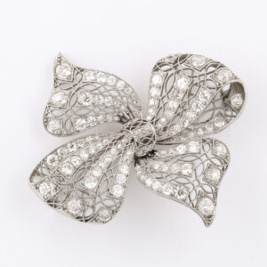 American Platinum Old European Cut Diamond Bow Brooch