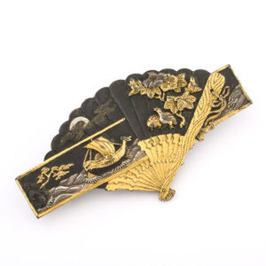 Meiji Period Shakudo Plaque Fan Brooch